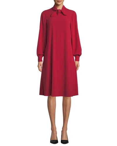 Co Scarf-neck Long-sleeve Easy Chemise Dress In Red