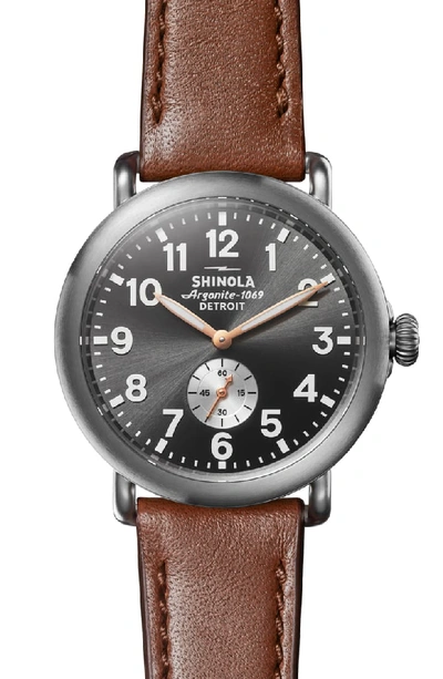 Shinola 'the Runwell' Leather Strap Watch, 41mm In Dark Cognac/ Gunmetal/ Grey