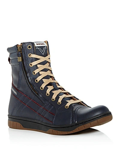 Diesel Men's Tatradium Valadium Leather Sneaker Boots In Blue