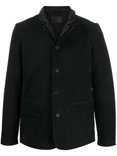 Allsaints Survey Classic Fit Layered-collar Leather Blazer In Washed Black