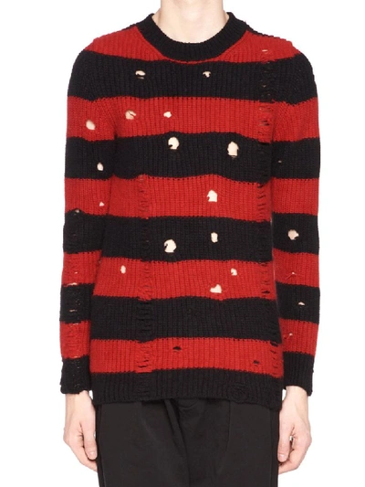 Overcome Wool Blend Striped Distressed Sweater In Rosso