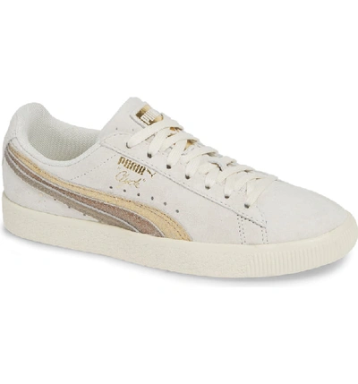 Puma Clyde Metallic Leather Sneakers In White