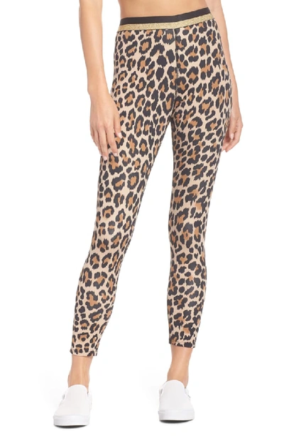 Kate Spade Leopard-print Cropped Leggings With Metallic Stripe In