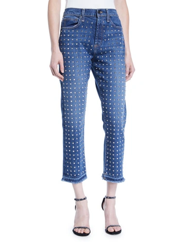 Alice And Olivia Amazing High-rise Studded Slim Girlfriend Jeans In Homebound