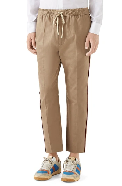 Gucci Men's Rope-trim Drawstring Chino Pants In Caramel