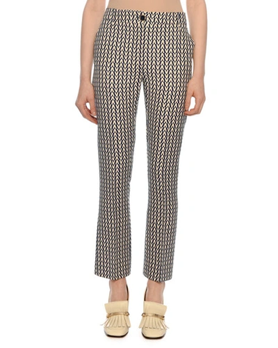 Valentino Optical V Logo Straight-leg Cropped Crepe Couture Pants In Blue/white