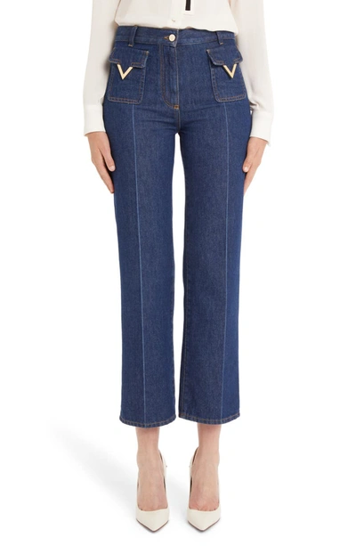 Valentino Patch Pocket V-hardware Ankle Jeans In Blue