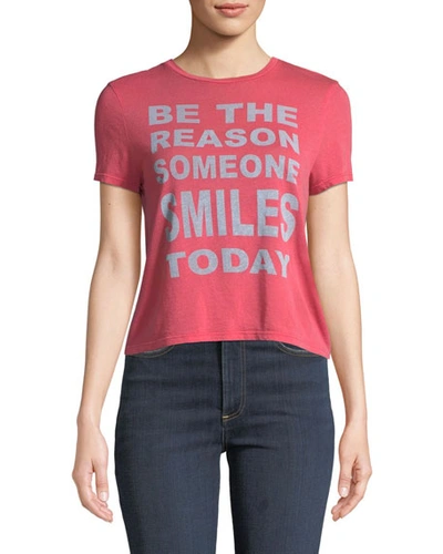 Alice And Olivia Cicely Classic Graphic Tee In Cherry/capri