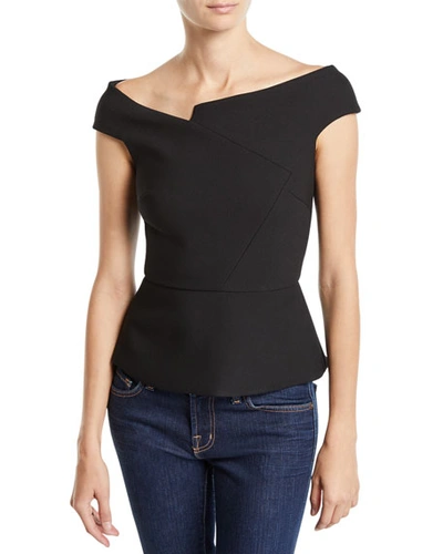 Roland Mouret Elmswell Asymmetric Off-the-shoulder Peplum Blouse In Black