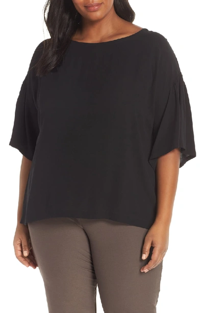 Eileen Fisher Open-sleeve Silk Crepe Blouse, Plus Size In Black