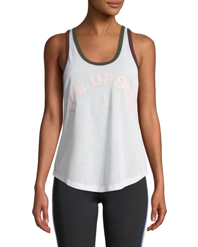 The Upside Saratoga Scoop-neck Mesh Activewear Tank In White Pattern