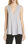 Theory Silk V-neck Draped-front A-line Top In Lavender