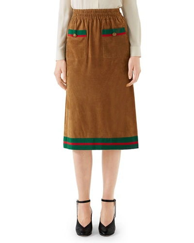 Gucci Light Suede Pull-on Midi Skirt In Brown Pattern