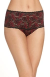 Hanky Panky Cross Dye Lace Retro Thong In Black/ Red