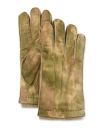 Guanti Giglio Fiorentino Men's Three-cord Lamb Leather Gloves W/ Cashmere Lining In Green Pattern