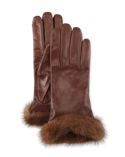 Guanti Giglio Fiorentino Leather Gloves W/ Mink Fur Cuffs In Brown