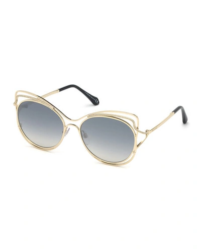 Roberto Cavalli Crystal-trim Mirrored Cat-eye Sunglasses In Gray