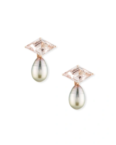 Assael 18k Rose Gold Morganite Rhombus & Pearl Clip-on Drop Earrings