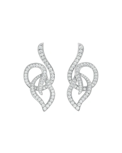 Carelle 18k White Gold Pave Diamond Leaf Circle Drop Earrings