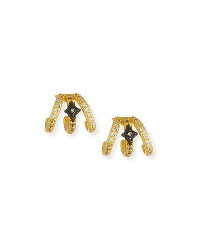 Armenta Old World Triple-huggie Diamond Earrings In Yellow/black