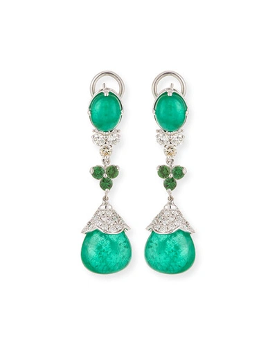 Andreoli 18k White Gold Emerald & Tsavorite Drop Earrings