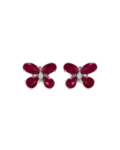 Staurino Fratelli Nature 18k White Gold Ruby Butterfly Earrings