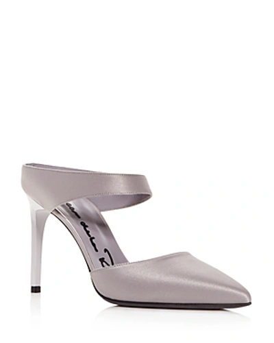 Oscar De La Renta Women's Pointed Toe High-heel Mules In Gray Satin