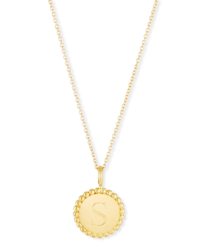 Sarah Chloe Madi Small Engraved Initial Pendant Necklace In Gold
