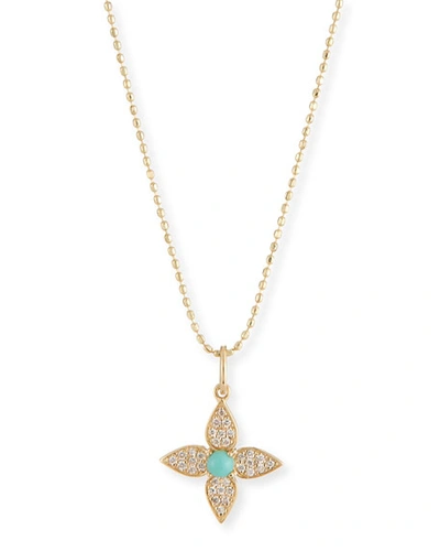 Sydney Evan 14k Diamond & Turquoise Paisley Flower Necklace In Gold