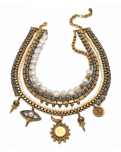 Dylanlex Sloane Pearl & Charm Necklace In Gold