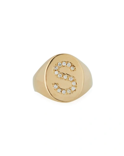Sarah Chloe 14k Diamond Initial Signet Ring In Gold