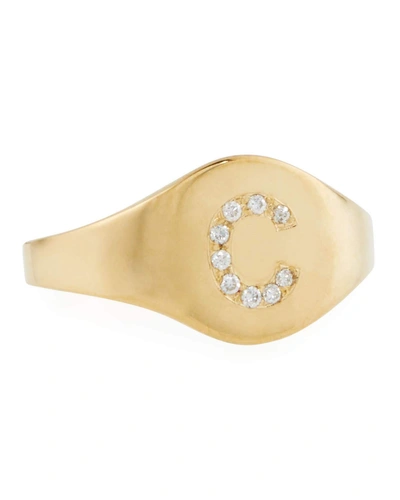 Sarah Chloe 14k Petite Diamond Initial Signet Ring In Gold