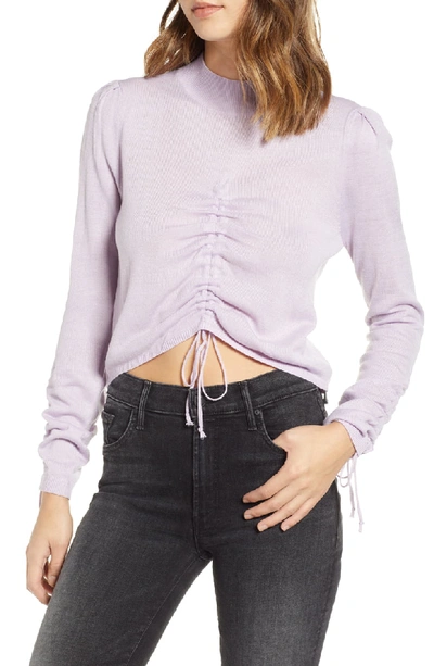 Joa Ruched Drawstring Cropped Sweater In Lavender