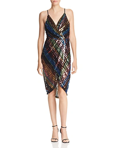 Joa Striped Sequined Dress In Multi
