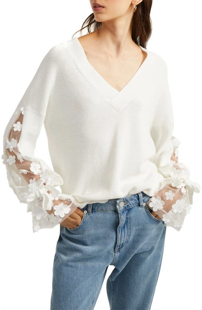 French Connection Caballo Floral-lace Sleeve Sweater In Multi