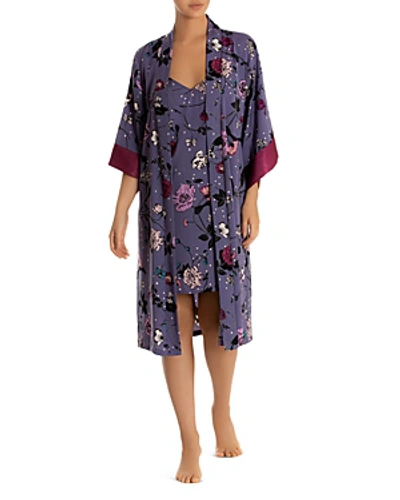 Midnight Bakery Satin Floral-print Midi Robe In Black