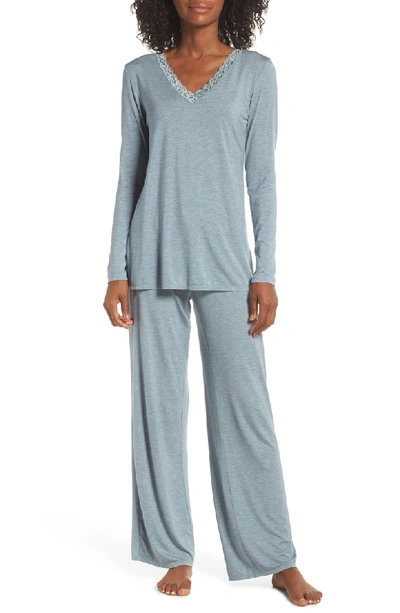 Natori Feathers Essential Long Pj Set In Heather Blue