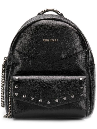 Jimmy Choo Cassie/s Black Crinkled Coated Fabric Backpack With Round Stud Detailing
