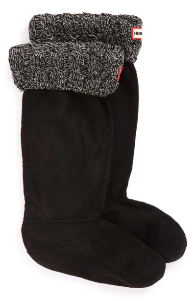 Hunter Original Tall Cable Knit Cuff Welly Boot Socks In Black/ Grey