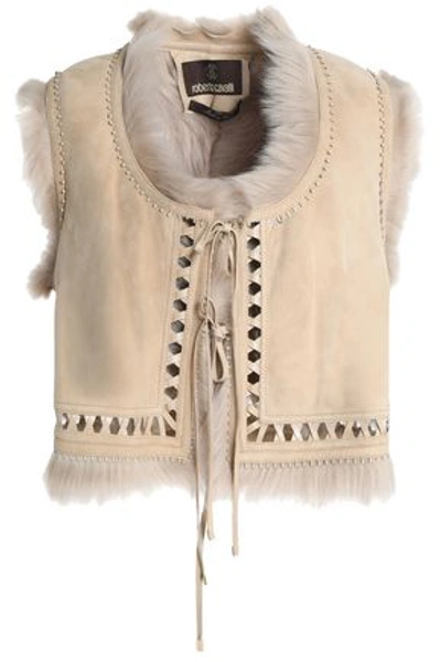 Roberto Cavalli Woman Shearling-trimmed Suede Gilet Peach