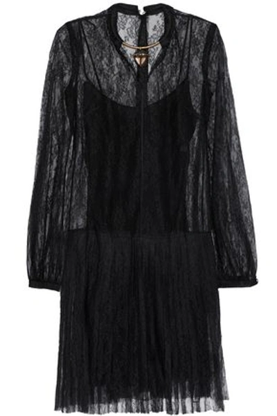 Valentino Woman Embellished Chantilly Lace Silk Mini Dress Black