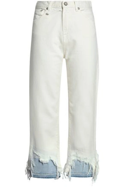R13 Woman Paneled Distressed High-rise Straight-leg Jeans White