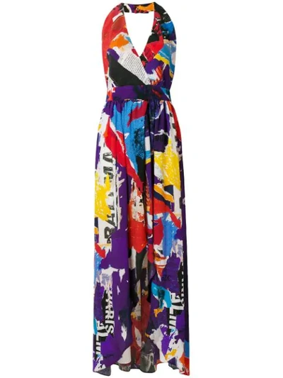 Balmain Printed Silk-georgette Halterneck Maxi Dress In Multicolor