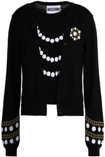 Moschino Woman Intarsia Cotton Sweater Black