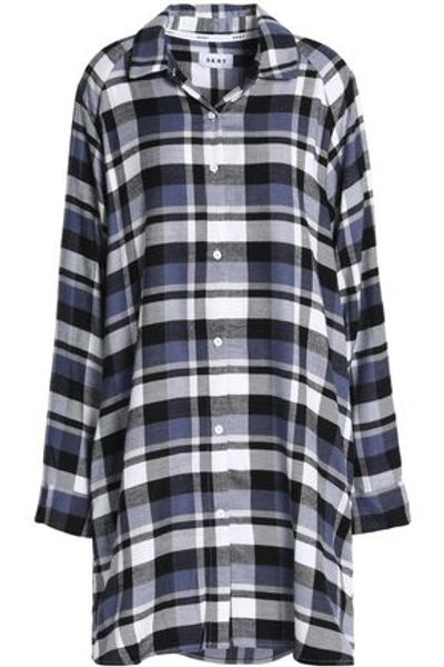 Dkny Woman Checked Flannel Nightdress Blue