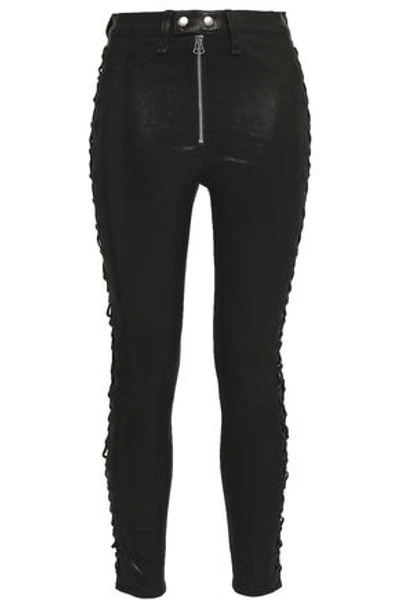 Rag & Bone Woman Cropped Lace-up Leather Skinny Pants Black