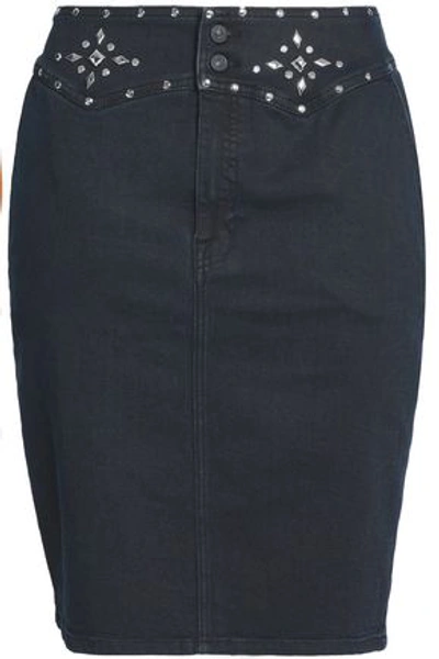 7 For All Mankind Woman Embellished Denim Mini Pencil Skirt Black