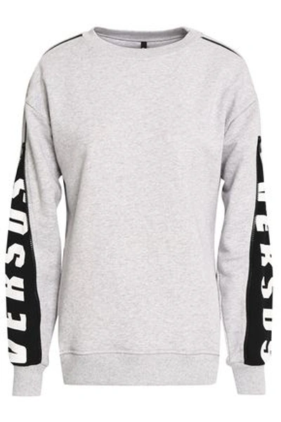 Versus Woman Zip-detailed Printed French Cotton-terry Sweatshirt Light Gray