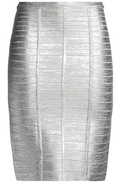 Herve Leger Hervé Léger Woman Metallic Coated Bandage Skirt Silver