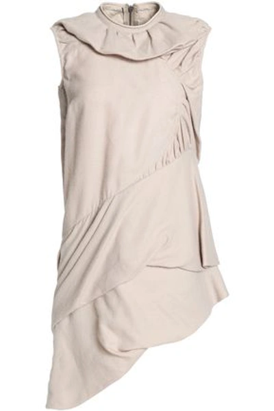 Rick Owens Woman Gathered Draped Silk And Wool-blend Tunic Neutral